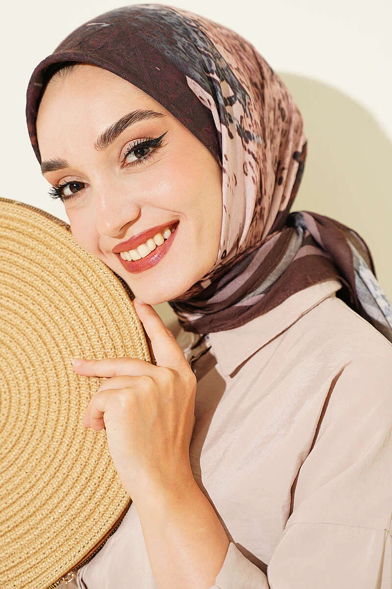 Printed Ayda Bamboo Crepe Scarf Brown