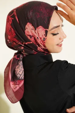 Printed Ayda Bamboo Crepe Scarf Burgundy
