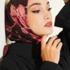 Printed Ayda Bamboo Crepe Scarf Burgundy – Image 2