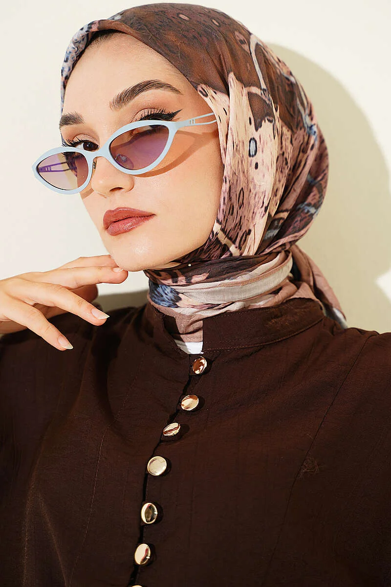 Printed Ayda Bamboo Crepe Scarf Camel