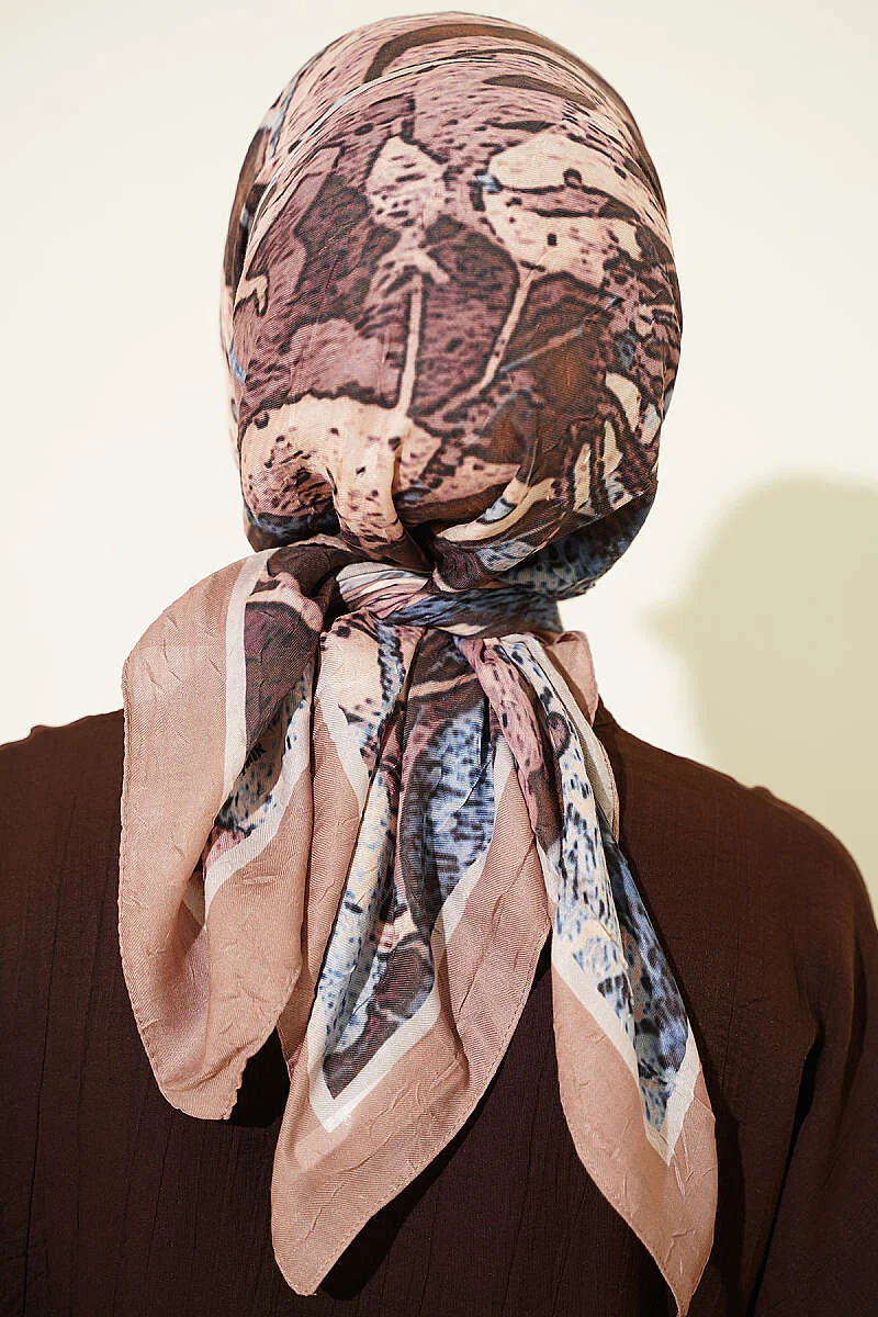 Printed Ayda Bamboo Crepe Scarf Camel - Image 3