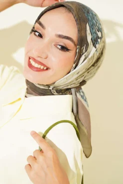 Printed Ayda Bamboo Crepe Scarf Khaki