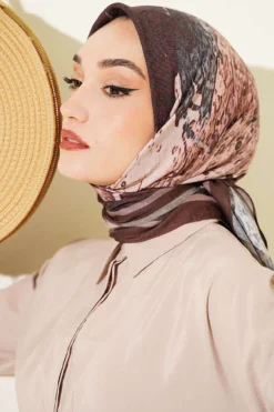 Alternative view of Printed Ayda Bamboo Crepe Scarf Brown