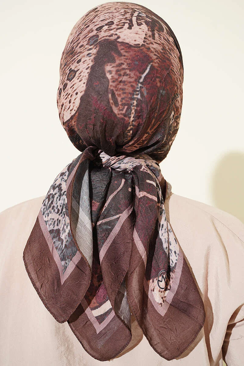 Printed Ayda Bamboo Crepe Scarf Brown - immagine 3