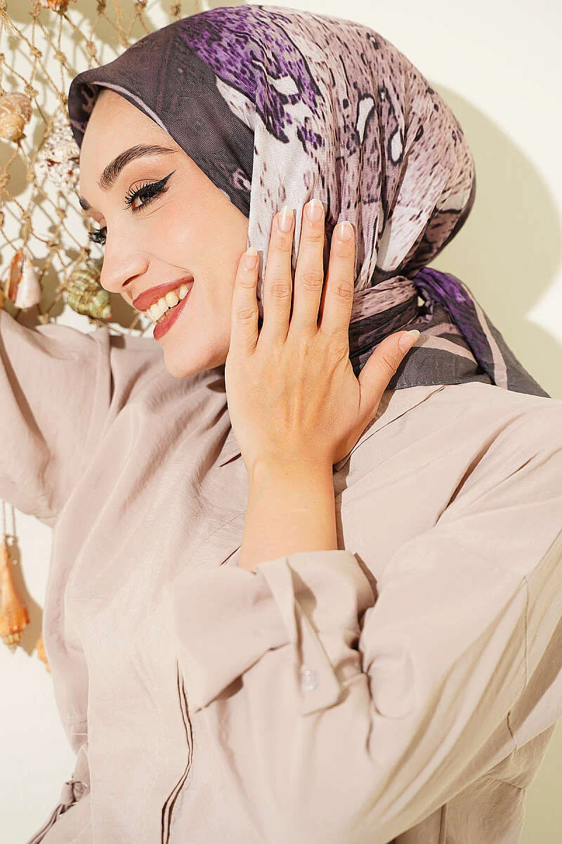 Printed Ayda Bamboo Crepe Scarf Mink