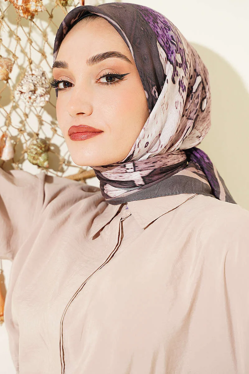 Printed Ayda Bamboo Crepe Scarf Mink - Image 2