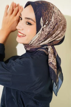 Printed Ayda Bamboo Crepe Scarf Navy Blue