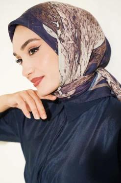 Alternative view of Printed Ayda Bamboo Crepe Scarf Navy Blue