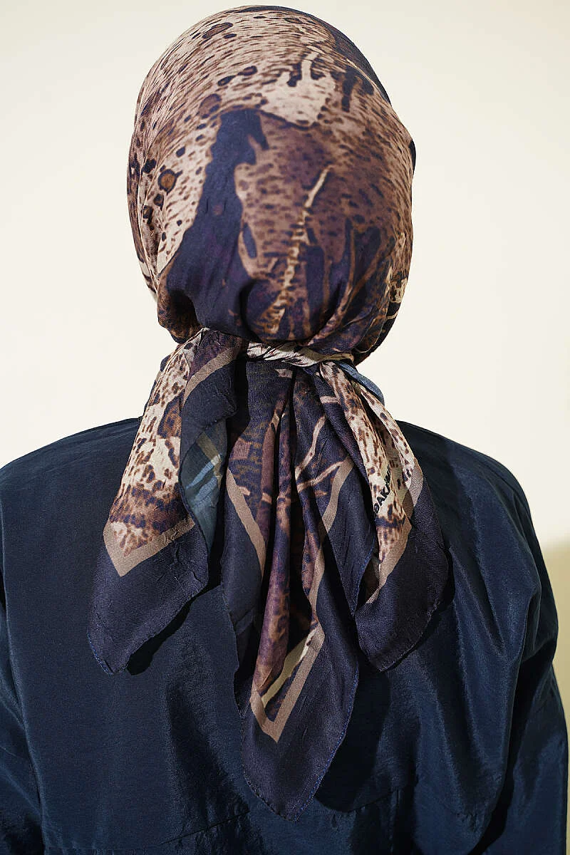 Printed Ayda Bamboo Crepe Scarf Navy Blue - Image 3
