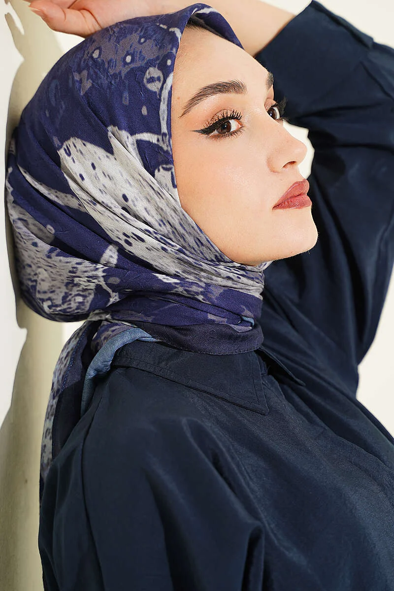 Printed Ayda Bamboo Crepe Scarf Parliament Blue