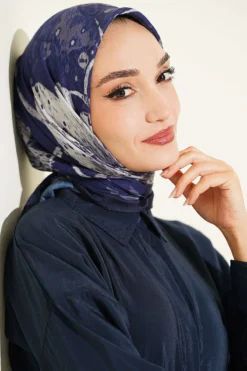 Alternative view of Printed Ayda Bamboo Crepe Scarf Parliament Blue
