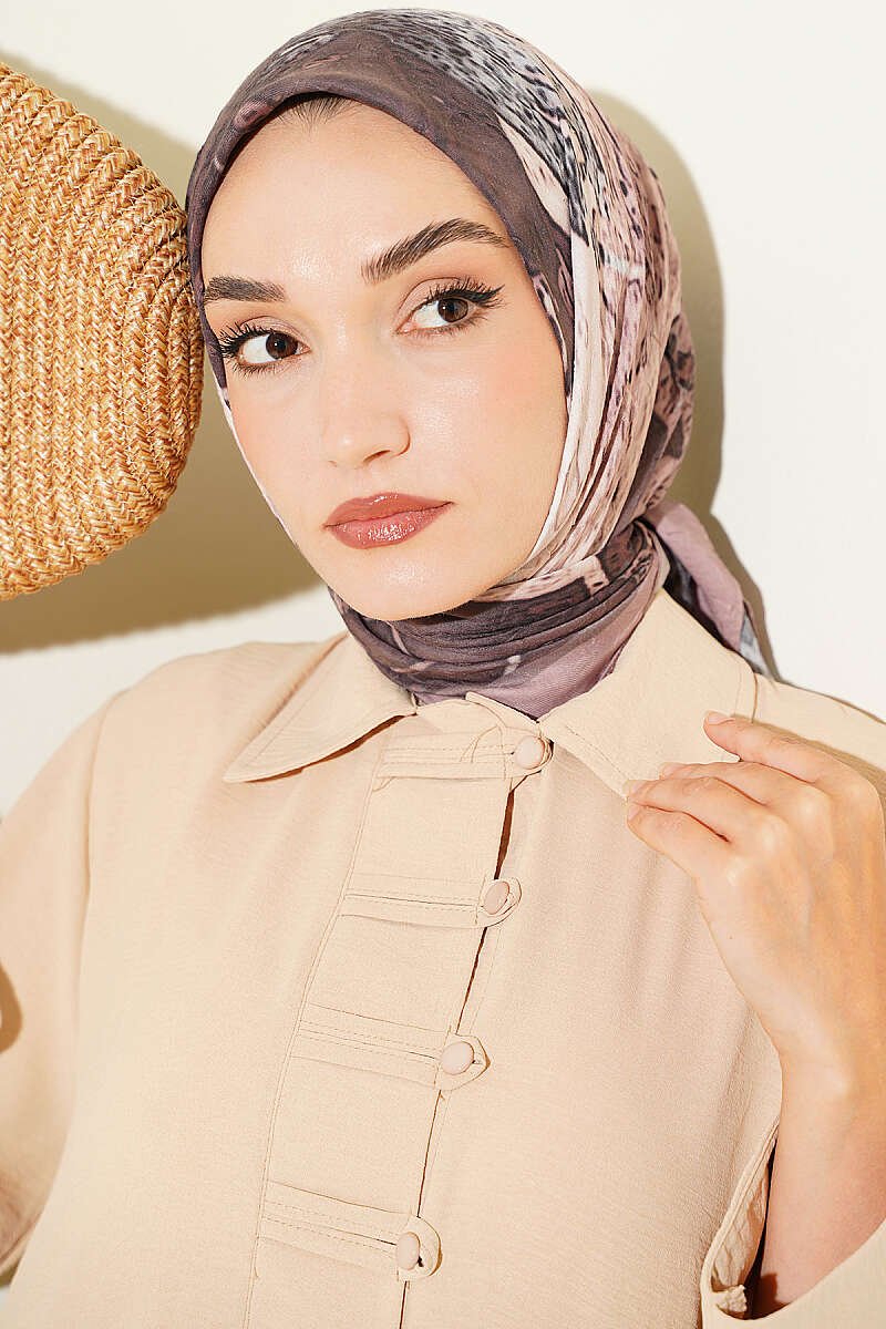 Printed Ayda Bamboo Crepe Scarf Brown – Bild 2