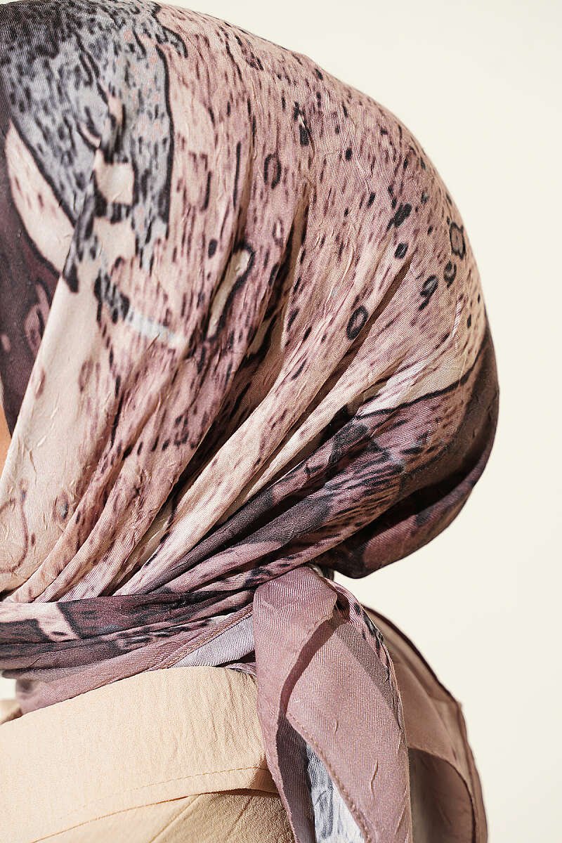 Printed Ayda Bamboo Crepe Scarf Brown – Bild 4