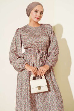 Alternative view of Patterned Satin Dress with Elastic Waistband Orange