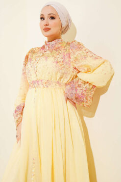 Alternative view of Printed Waist and Ankle Elastic Belted Dress Yellow