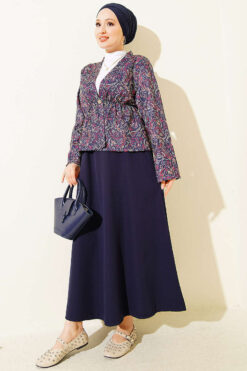 Alternative view of Patterned Waist Detail Skirt Set Navy Blue