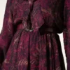 ⁦Printed Elastic Waist Chiffon Dress Burgundy⁩ - الصورة ⁦4⁩