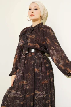 Alternative view of Printed Elastic Waist Chiffon Dress Brown