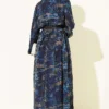 ⁦Printed Elastic Waist Chiffon Dress Navy Blue⁩ - الصورة ⁦3⁩