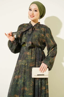 Alternative view of Printed Elastic Waist Chiffon Dress Green