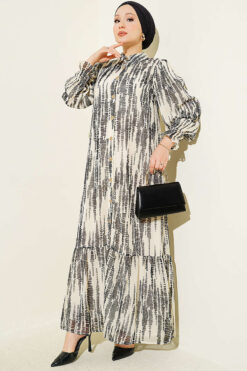 Printed Ankle-Cuffed Dress Beige