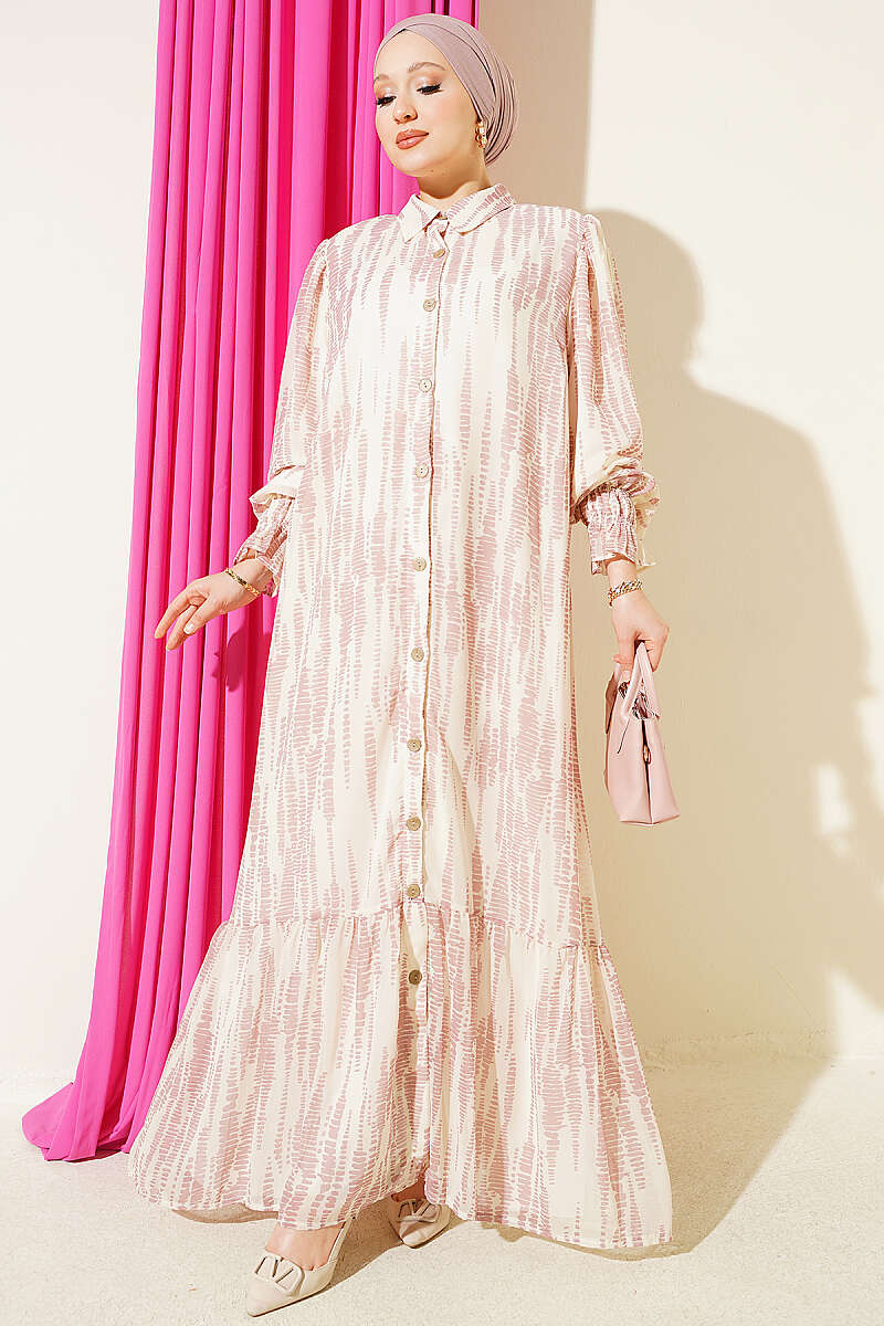 Printed Ankle-Cuffed Dress Powder Pink