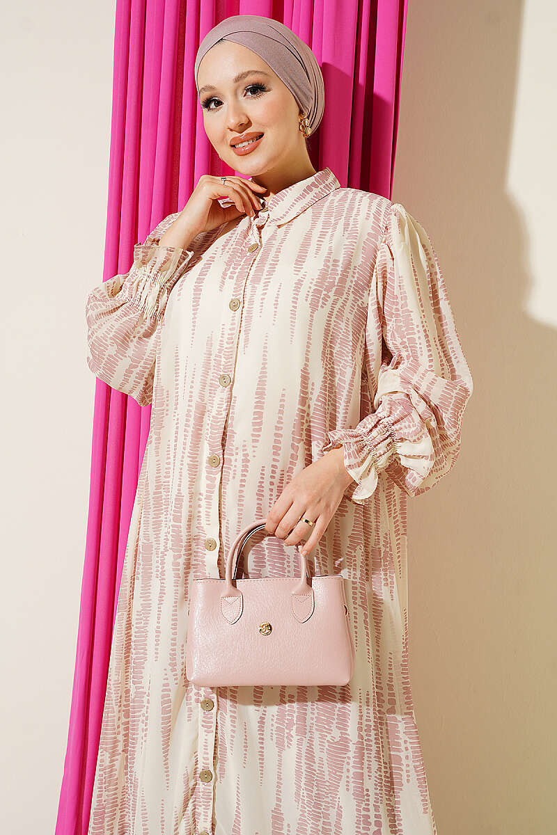Printed Ankle-Cuffed Dress Powder Pink - Image 2