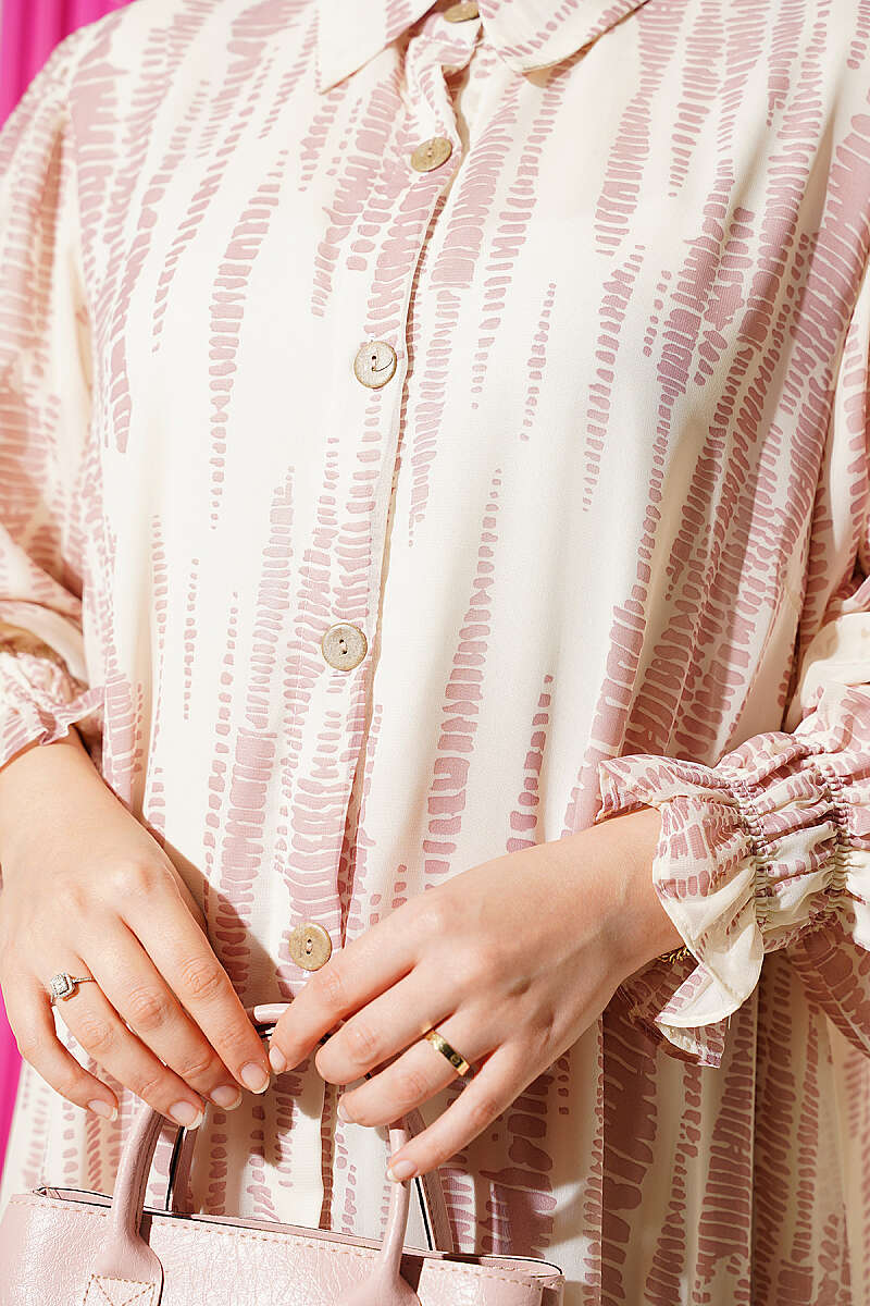 Printed Ankle-Cuffed Dress Powder Pink - Image 4