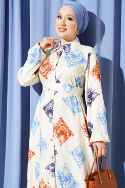 Alternative view of Patterned Full-Length Button-Up Dress Blue