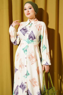 Alternative view of Patterned Full-Length Button-Up Dress Purple