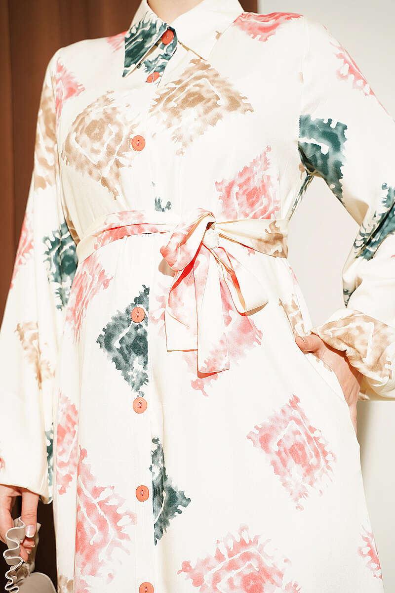 Patterned Full-Length Button-Up Dress Powder Pink – Bild 4