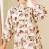 Printed Buttoned Ankle Elastic Tiered Dress Brown – Image 2