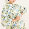 ⁦Printed Buttoned Ankle Elastic Tiered Dress Blue⁩ - الصورة ⁦2⁩