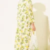 Printed Buttoned Ankle Elastic Tiered Dress Yellow - Image 3