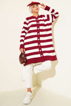 Alternative view of Patterned Button Detail Knit Cardigan Burgundy
