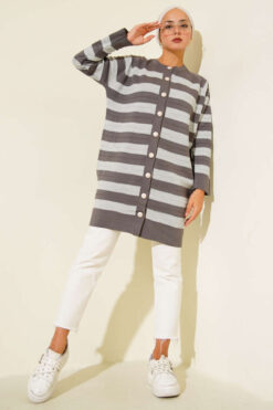 Alternative view of Patterned Button Detail Knit Cardigan Smoke