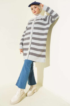 Alternative view of Patterned Button Detail Knit Cardigan Grey