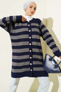 Alternative view of Patterned Button Detail Knit Cardigan Navy Blue