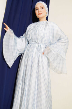 Alternative view of Printed Tie Belt Flared Dress Blue