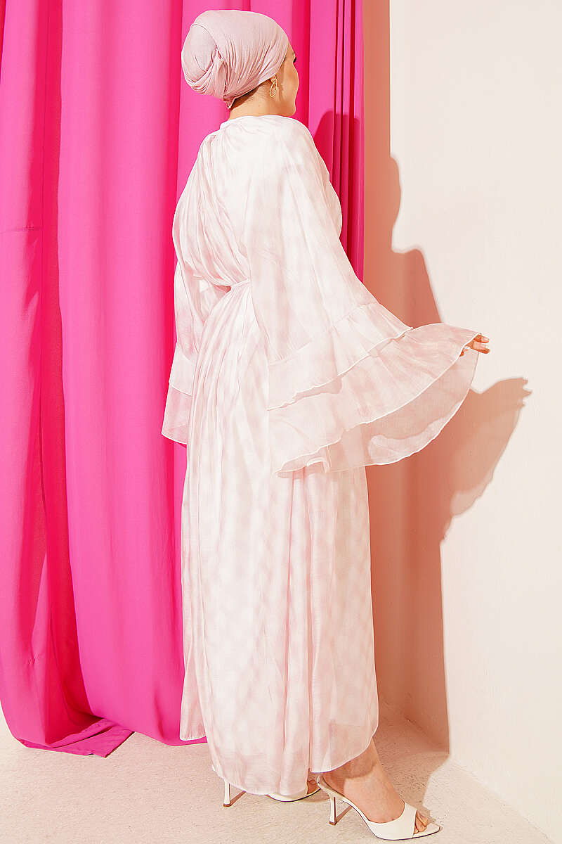 Printed Tie Belt Flared Dress Pink - immagine 3
