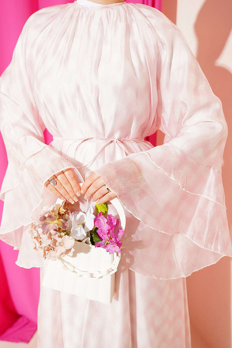 Printed Tie Belt Flared Dress Pink - immagine 4
