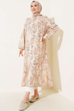 Alternative view of Printed Long Shirt with Metal Buttons Latte