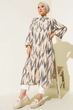 Alternative view of Printed Long Shirt with Metal Buttons Black