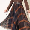 Printed Pleated Tulle Skirt Brown
