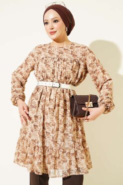 Patterned Tunic with Robe Detail Camel