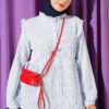 Vertical Stripe Ruffled Shoulder Tunic Ice Blue