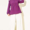 Vertical Stripe Ruffled Shoulder Tunic Purple – Bild 2