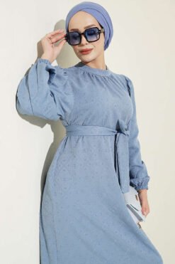 Alternative view of High Neck Gathered Dress Blue