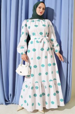 Floral Print Dress with Stand-Up Collar Stone