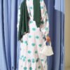 Floral Print Dress with Stand-Up Collar Stone - Image 3